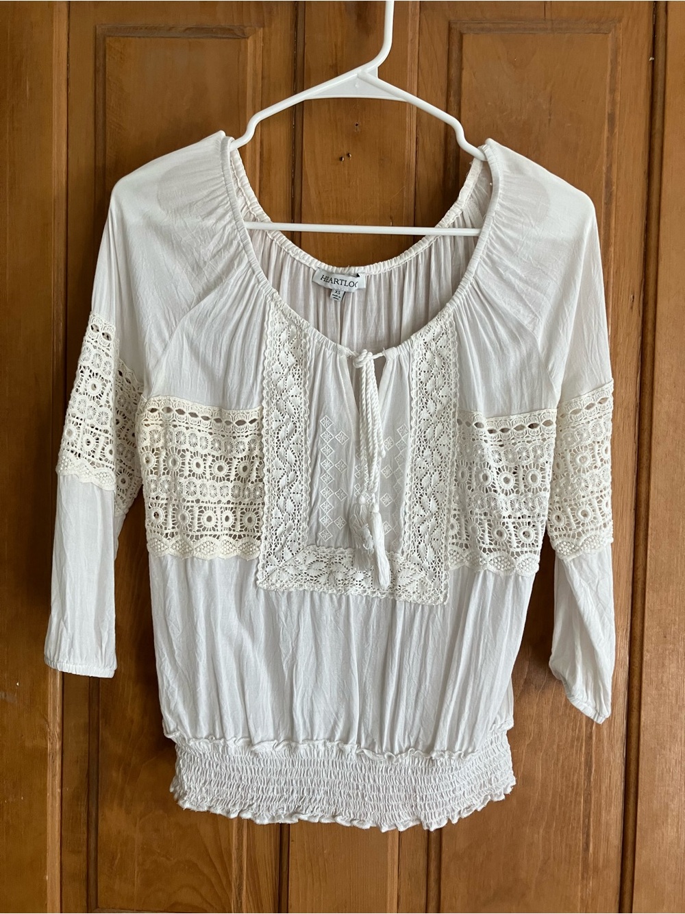 Heartloom Ivory Crochet-Paneled Peasant Top